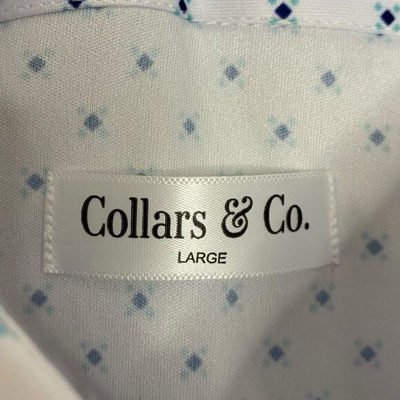 Collars & Co Polo Shirt Mens L White Blue 5 Diamond Golf Preppy Dress Collar NEW - Picture 3 of 7